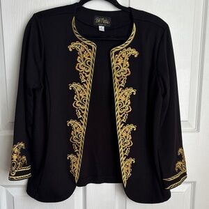 Bob Mackie Black Jacket Gold Embroidered Trim Scrollwork size Small Old Money
